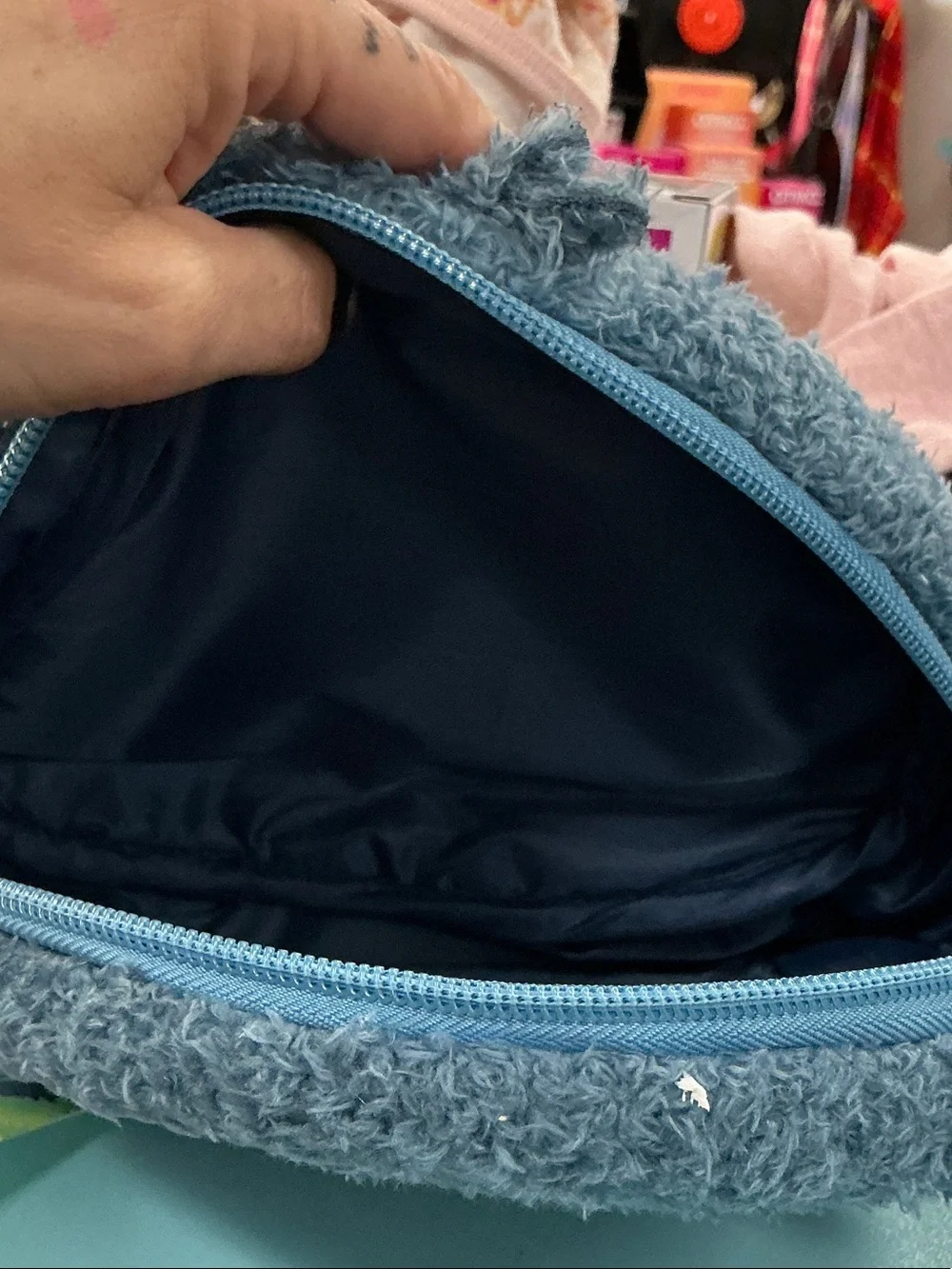 Plush Blue Character Cosmetic Pouch with Ear Details